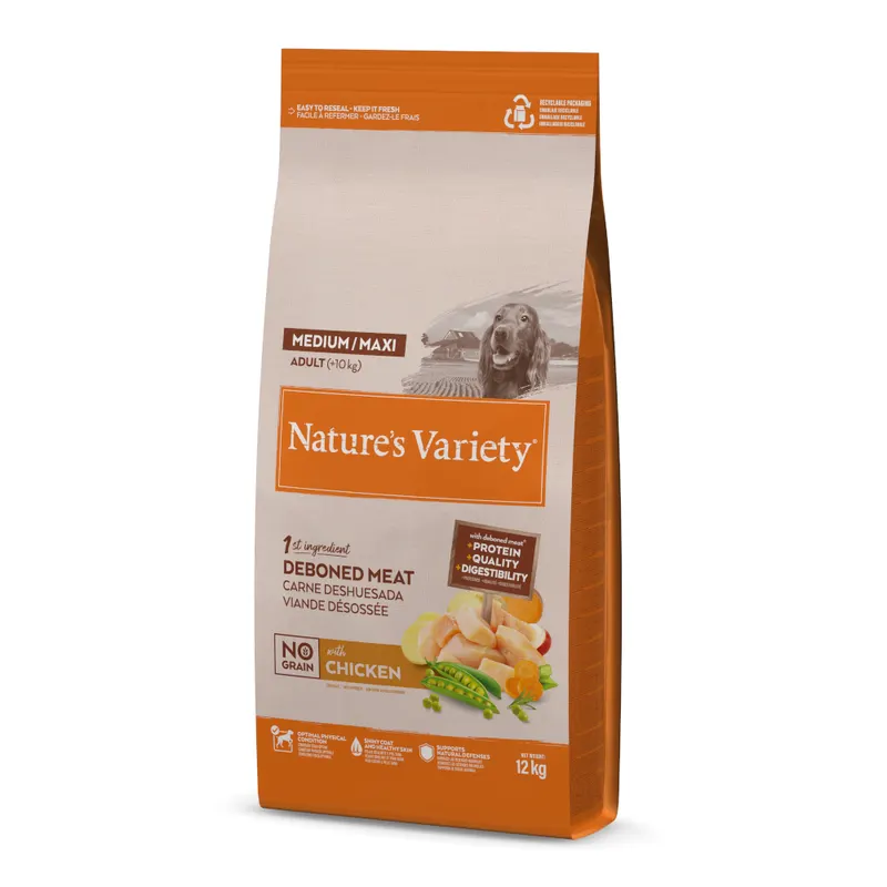 Nature's Variety No Grain Medium/Maxi Adult, kurczak z wolnego wybiegu - 2 x 12 kg