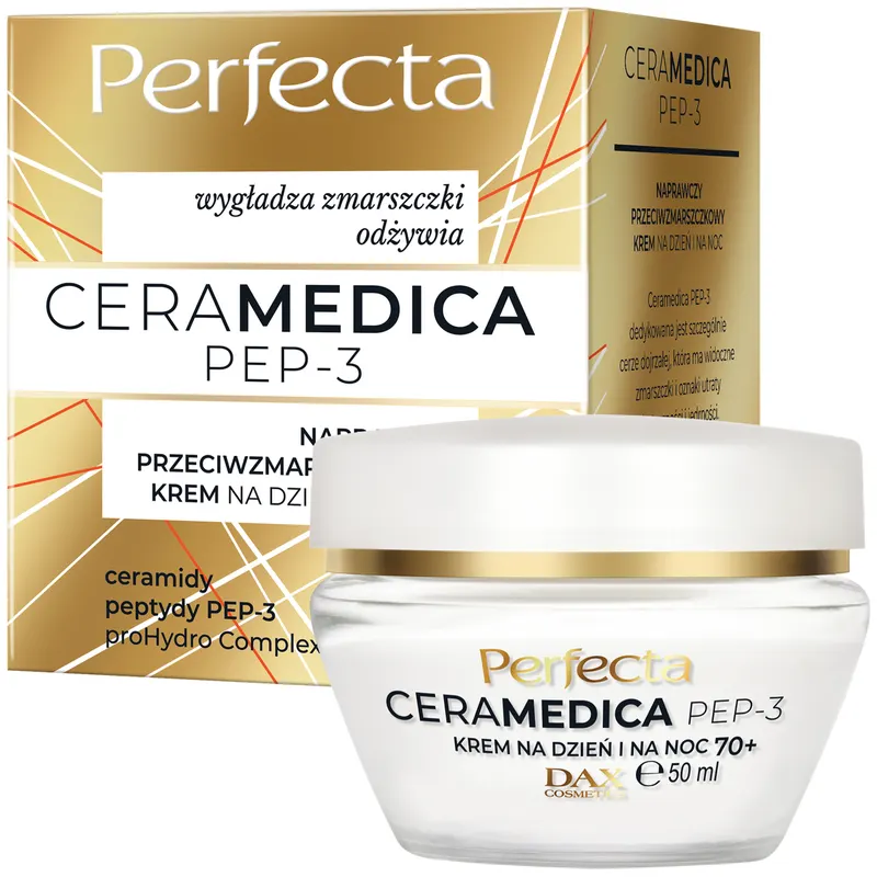 Perfecta Ceramedica PEP-3 naprawczy krem przeciwzmarszczkowy 70+ na dzień i noc z ceramidami, 3 peptydami i proHydro Complex 50 ml