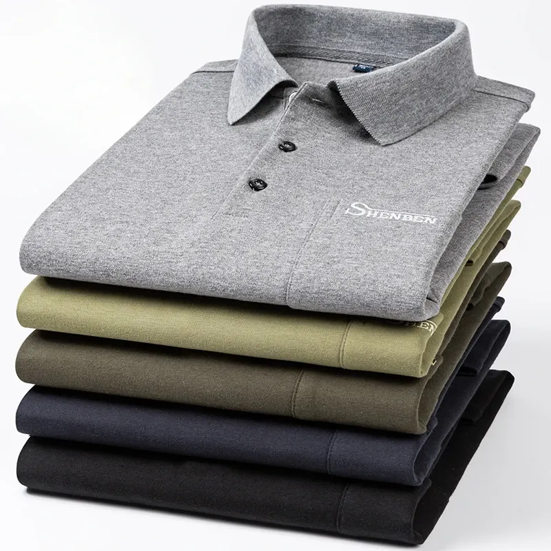 Fashion korean popular polos 100%cotton long-sleeve shirts for men slim fit casual plain shirt elegants designer office clothes