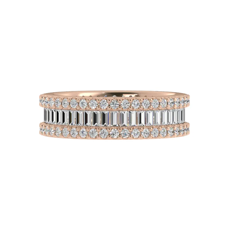 Obrączka Ślubna 3-Row Mixed 5.50 MM Diament Laboratoryjny 417 (10K) Różowe Złoto
