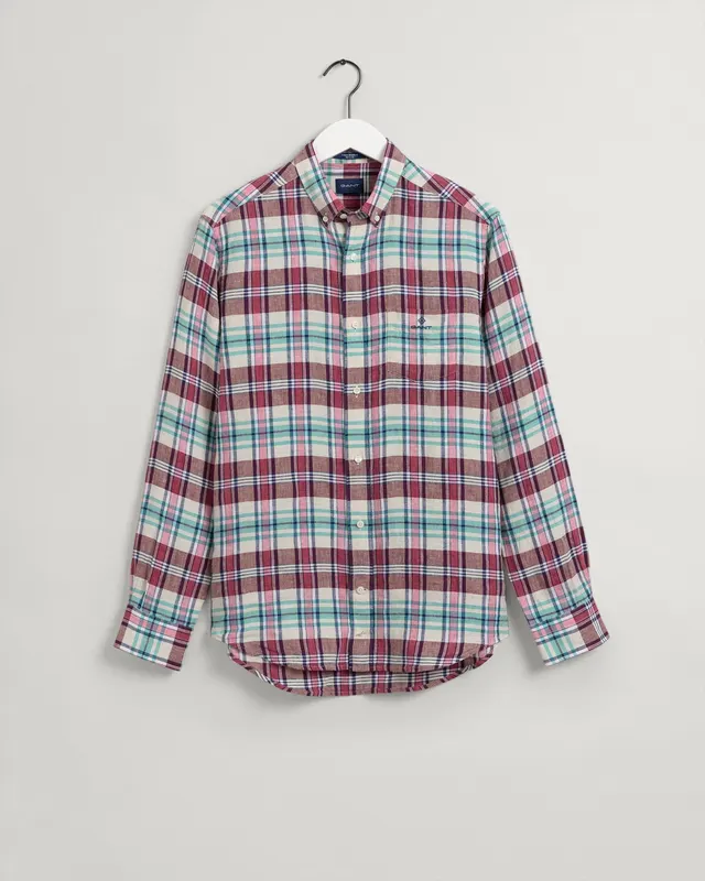 Gant Męska Różowa Koszula Lniana O Regularnym Kroju Z Kołnierzykiem Button-Down