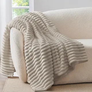 BEDELITE KOC POLAROWY PRĄŻKOWY 275 X 229 CM BEŻOWY