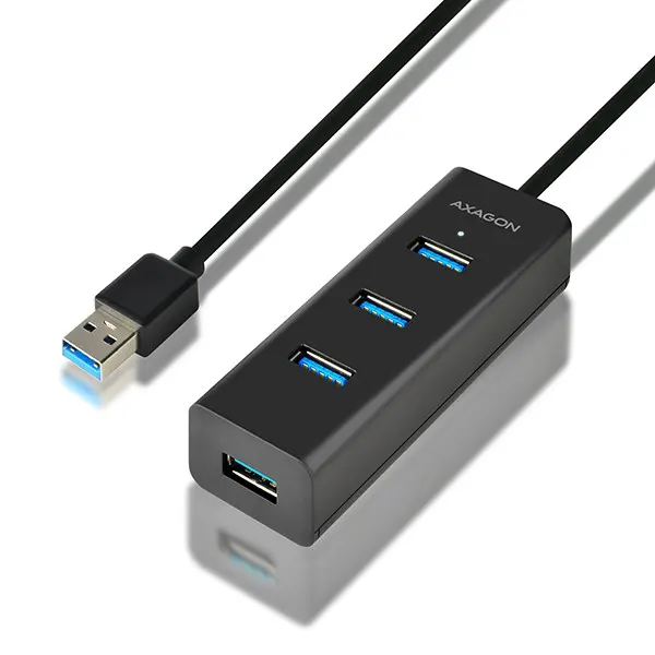 AXAGON HUE-S2BL Hub USB-A 4-portowy, 5Gbps, ładowanie BC 1.2 do 2A, opcjonalne zasilanie micro USB, kabel 1,2 m