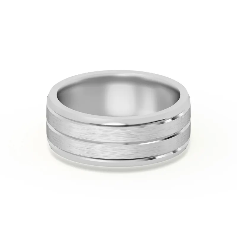 Klasyczna Beveled Comfort Fit Satenowa Męska Obrączka Ślubna 585 Białe Złoto (14K) 7 MM