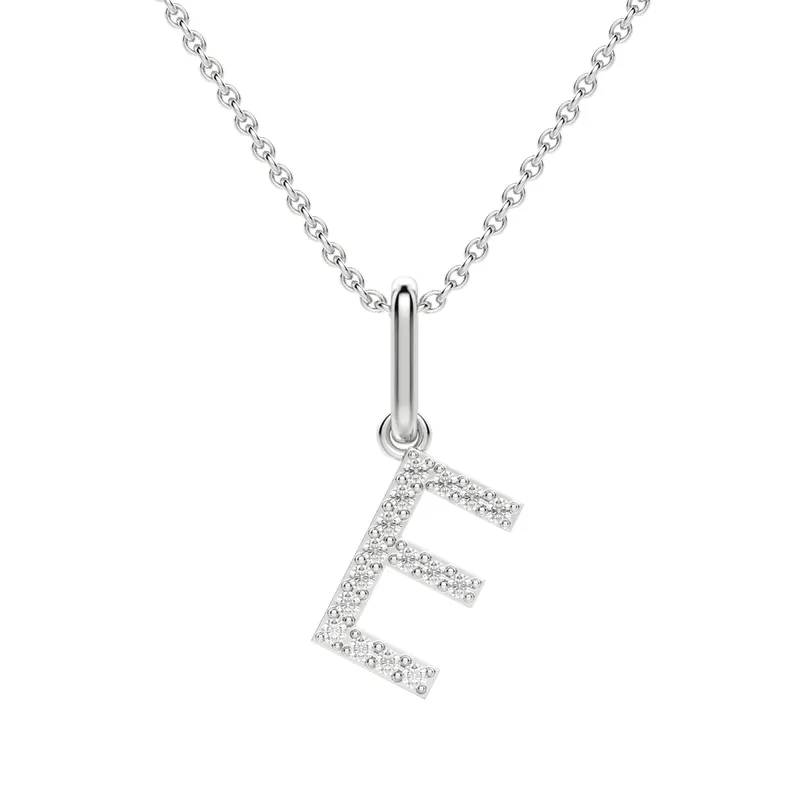 Wisiorek Litera "E" Laboratoryjny Diament 585 Białe Złoto (14K)
