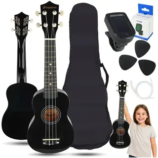 UKULELE DLA DZIECI SOPRANOWE ZESTAW STRUNY KOSTKI + POKROWIEC CZARNE