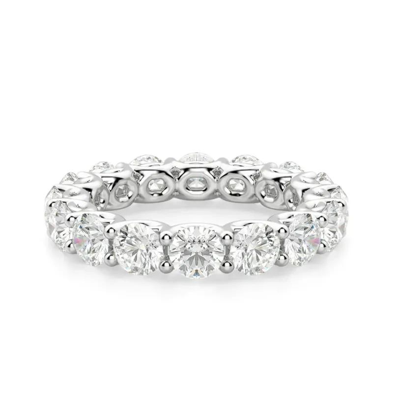 Obrączka Ślubna Eternity Scallop Set z Okrągłymi Kamieniami 4.00 mm Laboratoryjny Diament 585 Białe Złoto (14K)
