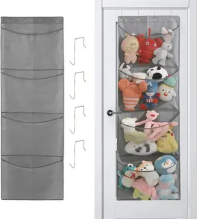 Organizer na pluszaki wiszący na drzwi 4 półki szary 166x58 cm