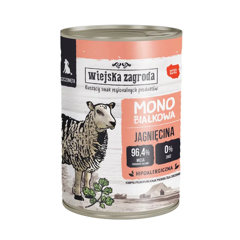 WIEJSKA ZAGRODA Szczenięta Mono Jagnięcina - mokra karma dla psa - 400g