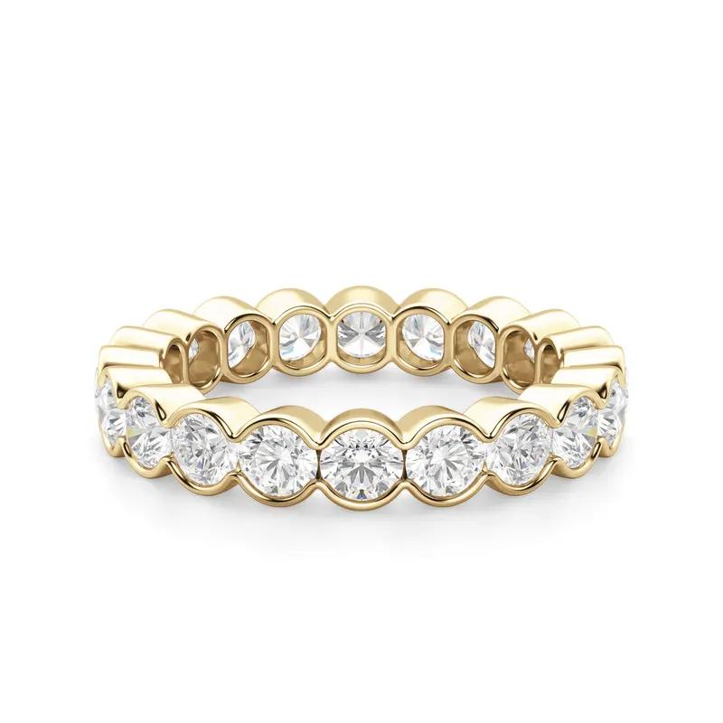 Obrączka Ślubna Eternity Half Bezel z Okrągłymi Kamieniami 3.00 mm Laboratoryjny Diament 585 Żółte Złoto (14K)