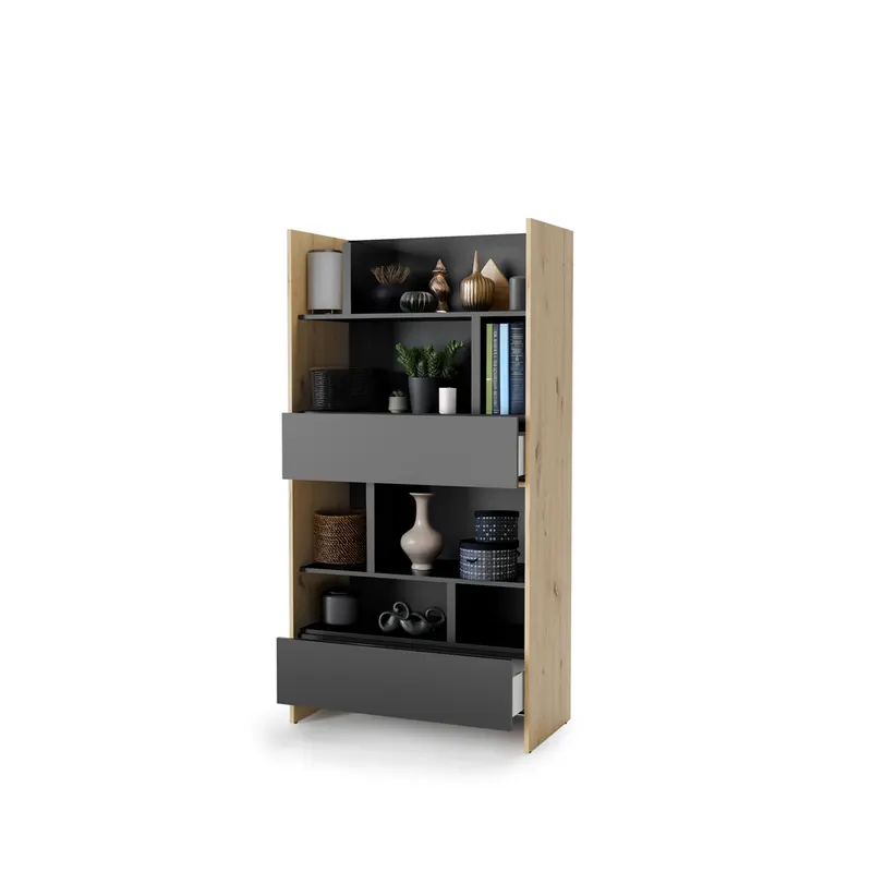 Regał Bed Concept BC-28 | 92x178X46 cm | Dąb Artisan/Czarny | Dąb artisan/Czarny regał Lenart | funkcjonalny | do półkotapczanu