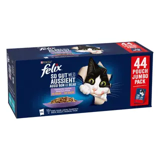 25% taniej! Megapakiet Felix, karma mokra dla kota, 88 x 80 g / 88 x 85 g - Kurczak, wołowina, tuńczyk, łosoś w galarecie, "so gut wie es aussieht", 88 x 85 g