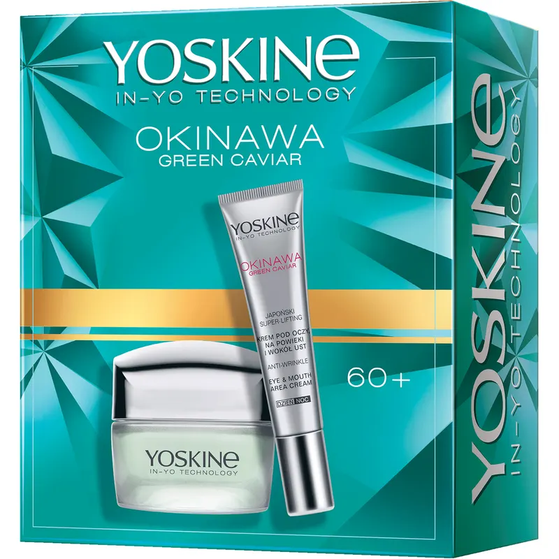Zestaw Yoskine Okinawa Green Caviar 60+ krem do twarzy na dzień i noc oraz krem pod oczy z zielonym kawiorem, olejem tsubaki i peptydami 50 ml + 15 ml