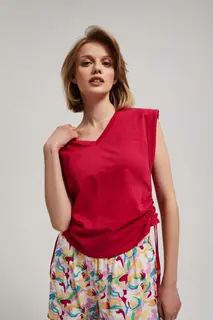 T-shirt z dekoltem w serek truskawkowy