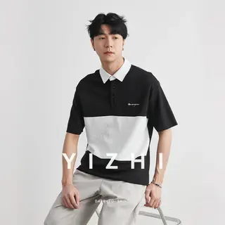 2026 Summer New Contrast Color Splicing Polo Shirt Men's Loose Shoulder Style Simple Casual Lapel Short Sleeve T-Shirt