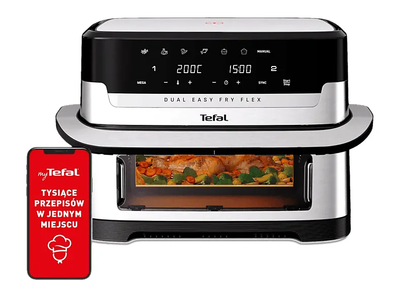 Frytkownica beztłuszczowa Air fryer TEFAL EY922DE0 Flex Dual Easy Fry 9 L Srebrny