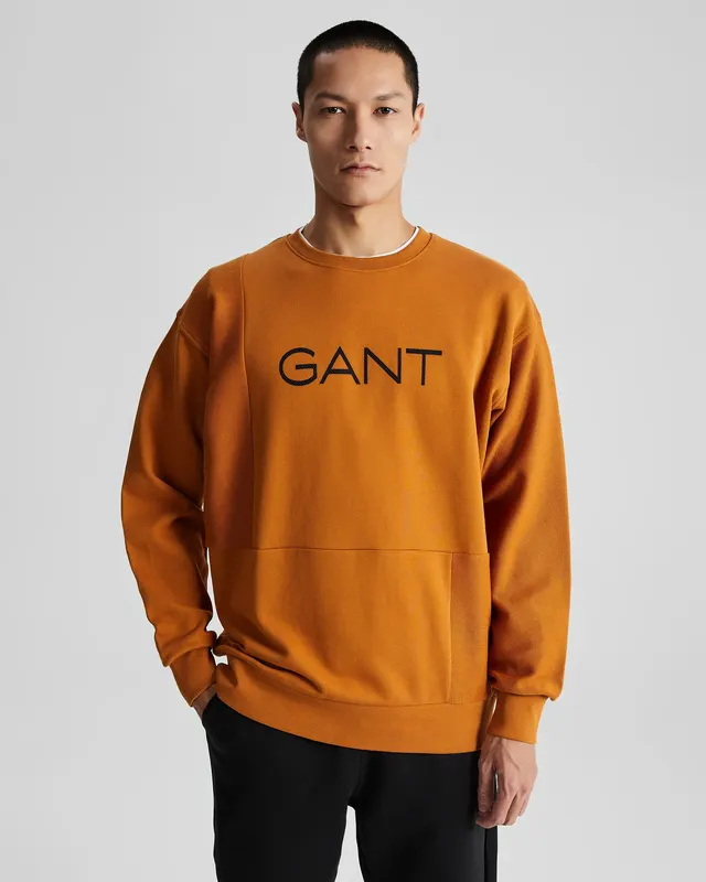 Gant Bawełniana Bluza Męska Z Nadrukiem Regular Fit Pomarańczowa
