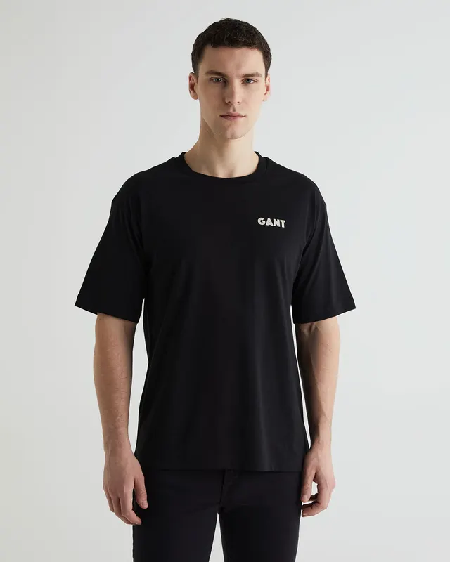 Gant Bawełniany T-Shirt Męski Z Nadrukiem Okrągły Kołnierzyk Regular Fit