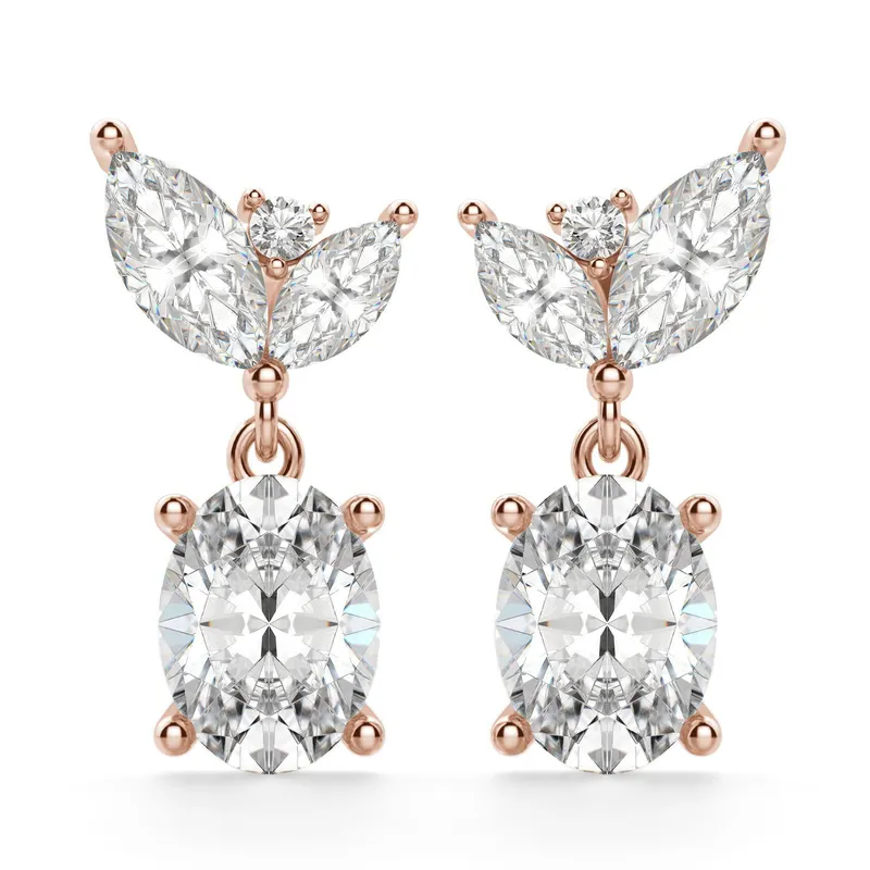 Camellia Owalne Kolczyki Wiszące 14K Różowe Złoto Laboratoryjny diamant
