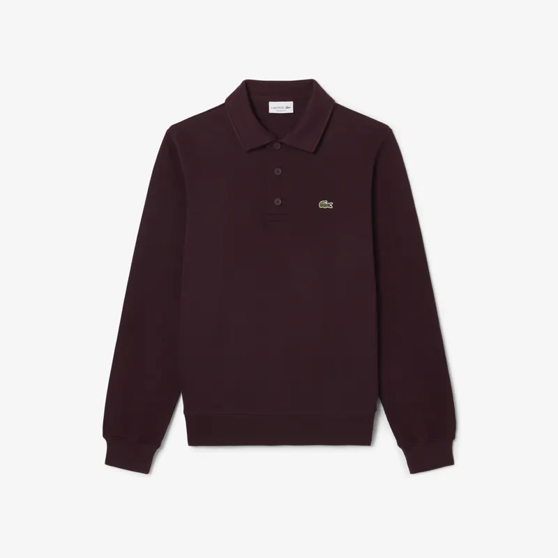 Lacoste Bluza Z Prążkowanej Bawełny Kołnierz Polo Bordowa Męskie Brązowy