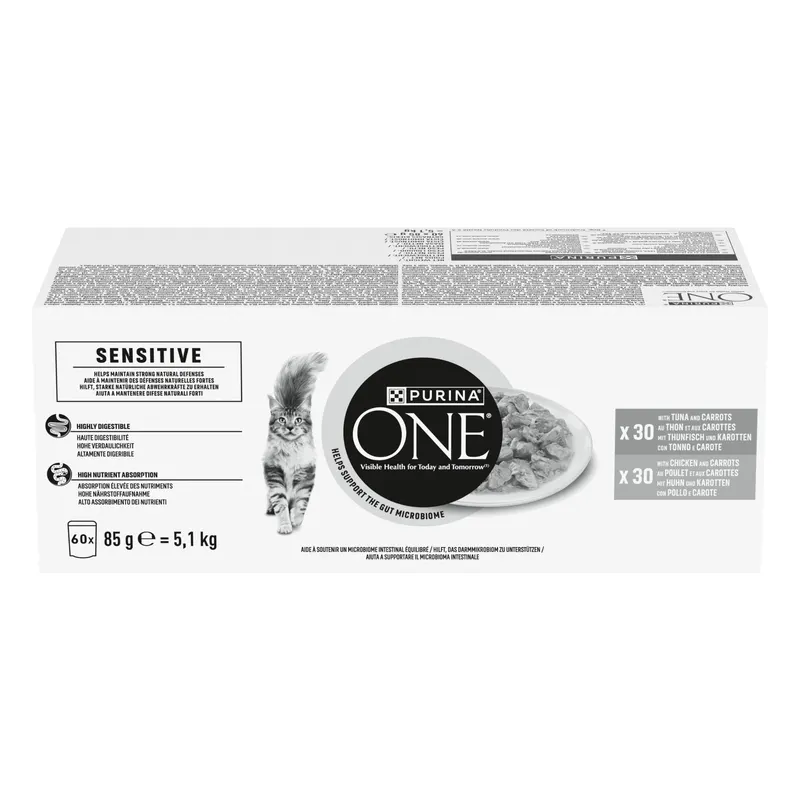 Pakiet mieszany PURINA ONE Sensitive Adult, 60 x 85 g - 60 x 85 g