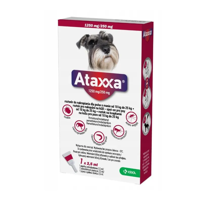 ATAXXA 1250mg/250mg (10-25 kg) - krople na pchły i kleszcze dla psa - 1x2,5ml