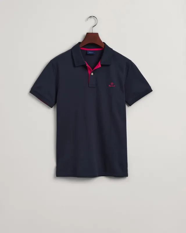 Gant Polo Męskie Z Krótkim Rękawem Slim Fit Granatowe