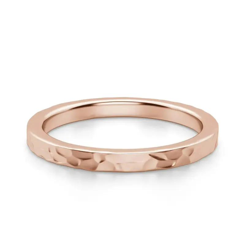 Hammered Flat Męska Obrączka Ślubna 2 MM 585 Różowe Złoto (14K)