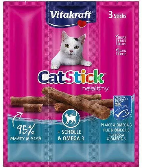 VITAKRAFT CatStick Mini z flądrą i kwasami Omega-3 - przysmak dla kota - 3 szt.
