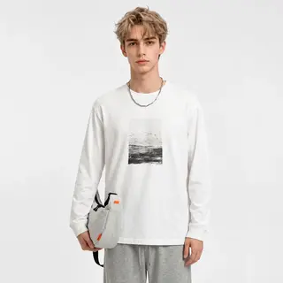 Men's Autumn Graphic Printed T-Shirt Round Neck Long Sleeve Layering Top