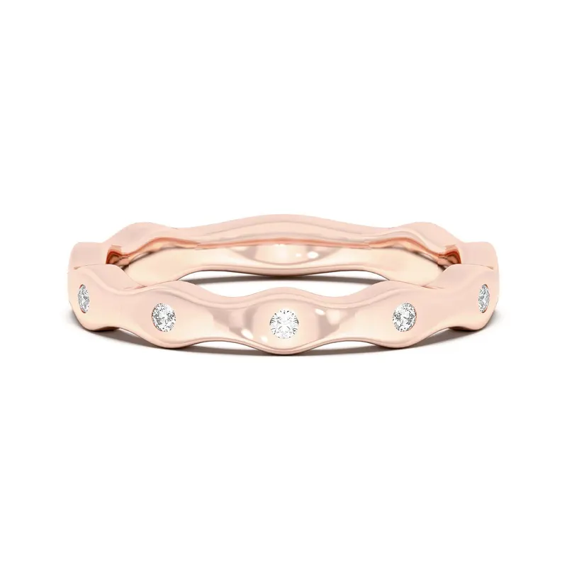 Obrączka Ślubna Bezel Set Curved Laboratoryjny Diament 585 Różowe Złoto (14K)