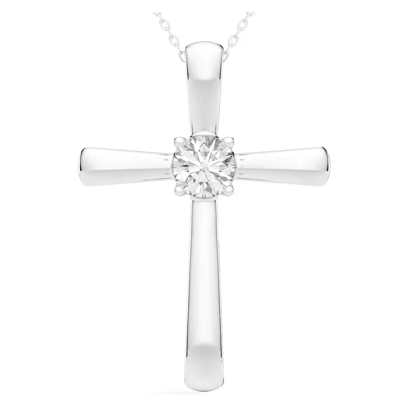 Wisiorek Single Krzyż Okrągły 0.75 kt Laboratoryjny Diament 585 Białe Złoto (14K)