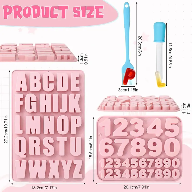 FORMY SILIKONOWE DO PIECZENIA LITERY CYFRY A-Z 0-9 ZESTAW 2SZT