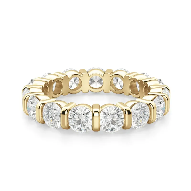Obrączka Ślubna Eternity Bar Set z Okrągłymi Kamieniami 3.70 mm Laboratoryjny Diament 585 Żółte Złoto (14K)