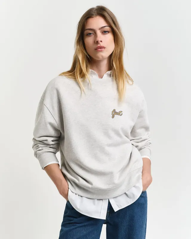 Gant Damska Szara Bluza Z Graficznym Napisem İ Okrągłym Dekoltem
