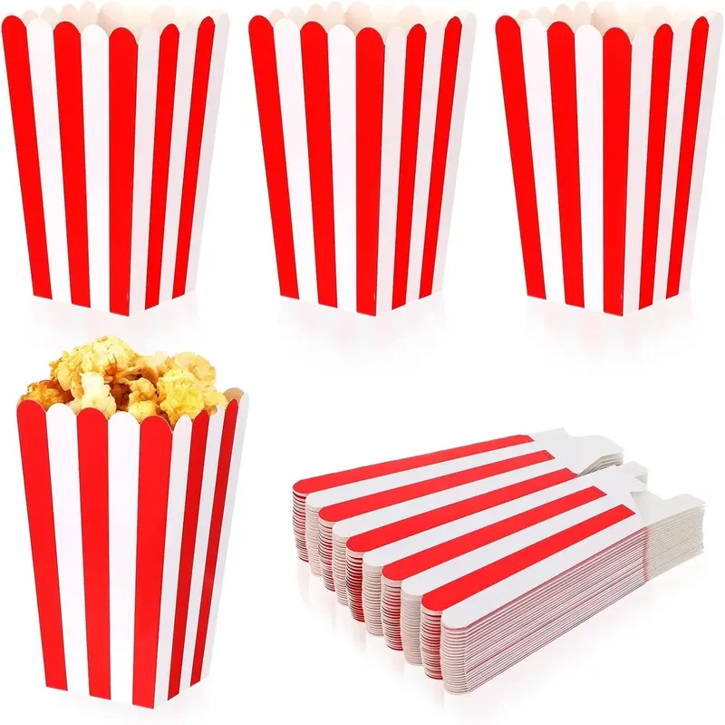 TOREBKI NA POPCORN 24 SZT PASIASTE PAPIEROWE PUDEŁKA CANDY BAR