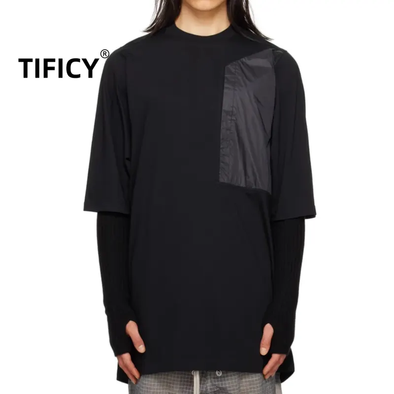High Street Tees T-shirt Men's Summer Cotton Splicing Design Punk Black Loose Teen Half Sleeve Casual Loose Tshirts Tops