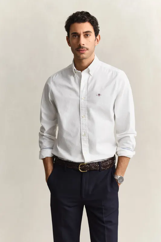Gant Koszula Męska Z Długim Rękawem Slim Fit Biała