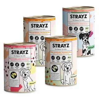 STRAYZ BIO mokra karma dla psów, 4 x 400 g - Pakiet próbny BIO (3 rodzaje)