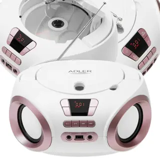 Radio przenośne Boombox CD audio i MP3 USB AUX LCD radio FM Adler BIAŁE