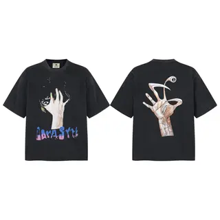 Kanye West Vintage Cotton StreetWear Hip Hop Parasyte Old washed double-sided printing Tops Tee T-shirt For Men Clothing