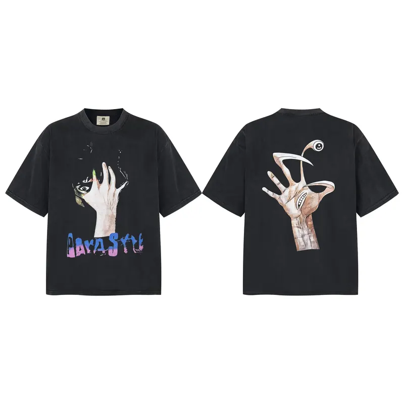 Kanye West Vintage Cotton StreetWear Hip Hop Parasyte Old washed double-sided printing Tops Tee T-shirt For Men Clothing