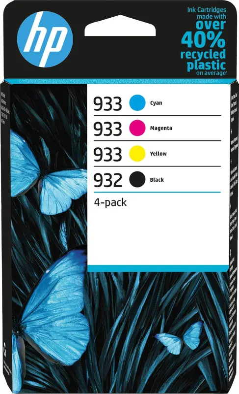 Zestaw 4 oryginalnych atramentów HP, 932 czarny i 933 błękitny/purpurowy/żółty