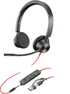 Zestaw słuchawkowy stereo Poly Blackwire 3325 USB-C z certyfikatem Microsoft Teams + wtyczka 3,5 mm + przejściówka USB-C/A