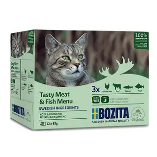BOZITA Tasty meat & fish menu w galaretce Box - mokra karma dla kota - 12x85g