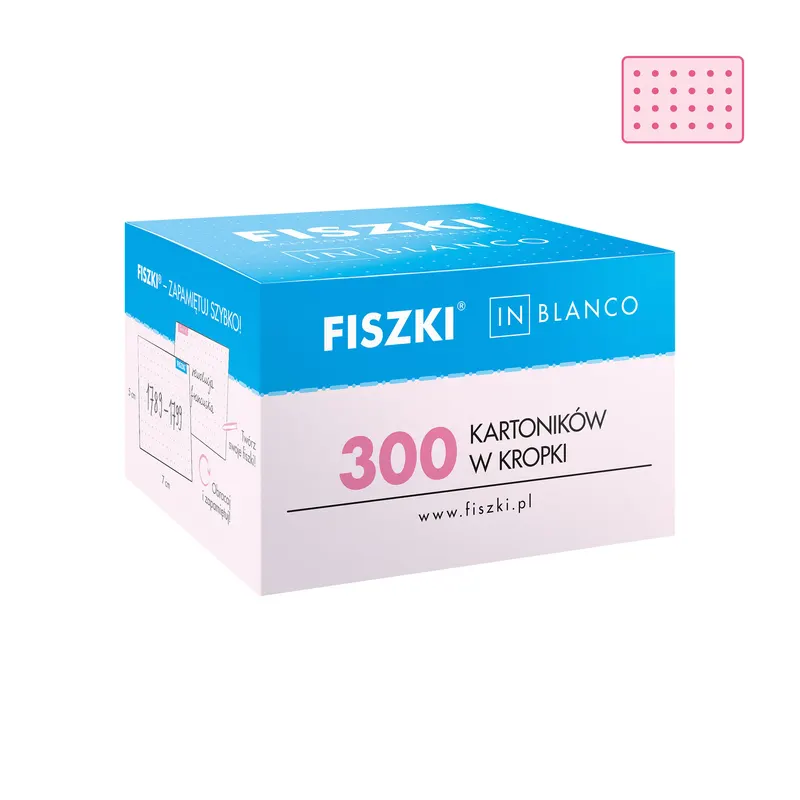 Czyste FISZKI in blanco - 300 sztuk - truskawkowe kartoniki w kropki