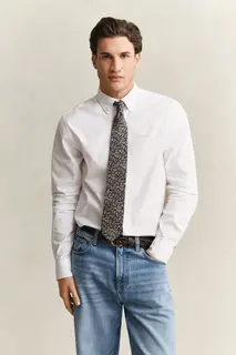 Gant Koszula Męska Z Długim Rękawem Regular Fit Biała