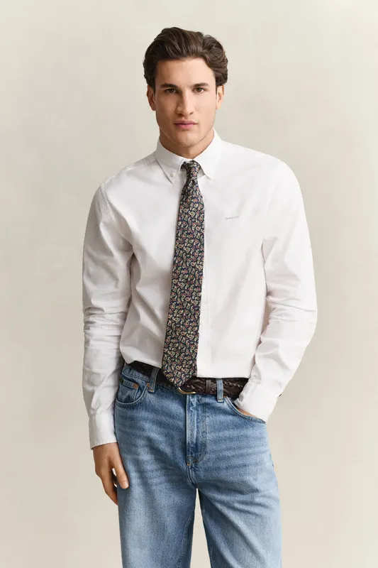 Gant Koszula Męska Z Długim Rękawem Regular Fit Biała