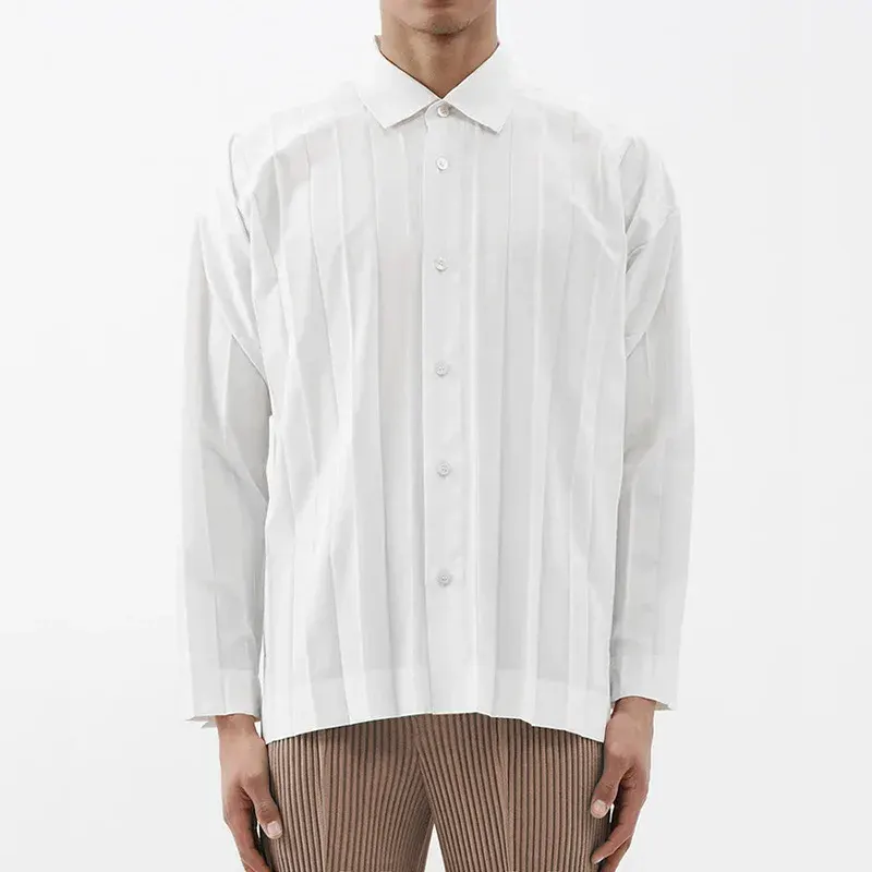 ISSEY Minimalist Collection High-Style Ruffled Shirt with Soft Fit and Long Sleeve Casual Shirt for Men in Spring/Summer