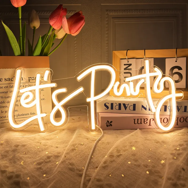 Neon LED Dekoracyjny LETS PARTY Biały ciepły 40x17 cm Na Imprezę USB